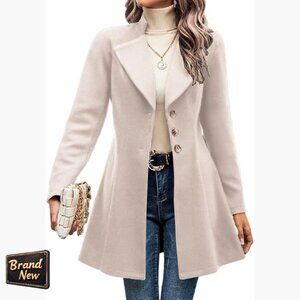Wool Blend Pea Coat Long Trench Blazer Jacket Slim Fit Women's
